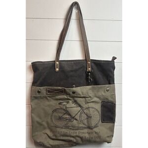 Upcycled Canvas Bicycle Large Tote Myra Bag Leather Accents